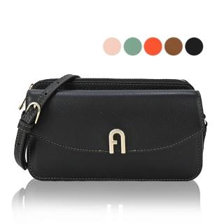【FURLA 芙拉】PRIMULA拱門LOGO荔枝紋前口袋拉鍊斜揹包(多色選)