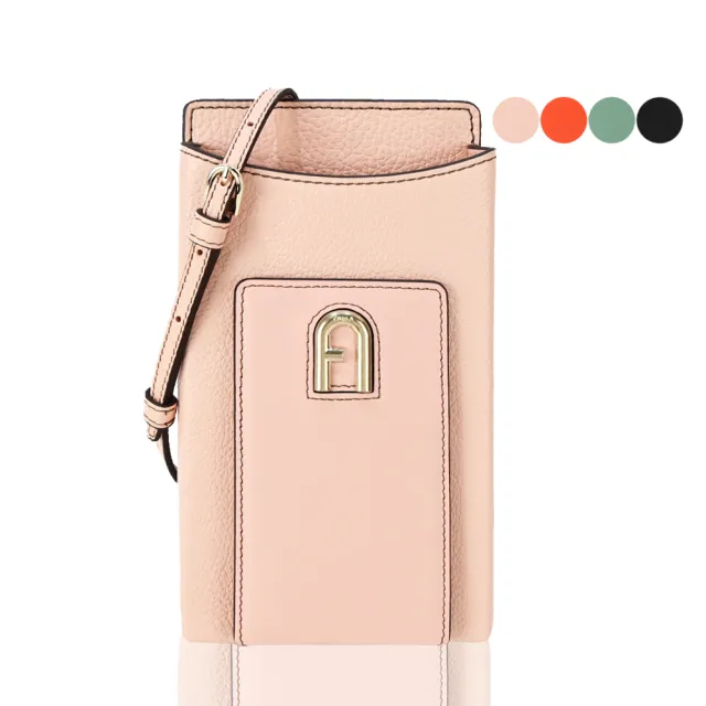 【FURLA 芙拉】PRIMULA拱門LOGO荔枝紋斜背手機包(多色選)