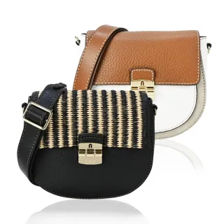 【FURLA 芙拉】CLUB 2壓釦拼接皮革斜背馬鞍包(多色選)