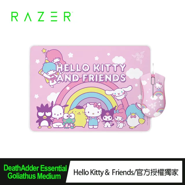 【Razer 雷蛇】Hello Kitty & Friends款 DA煉獄奎蛇滑鼠+Goliathus重裝甲蟲 鼠墊(中)