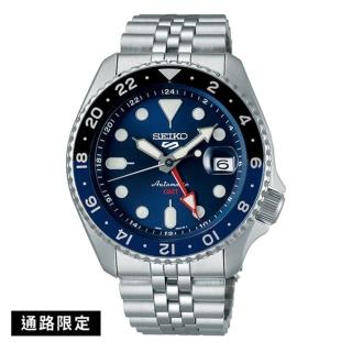 【SEIKO 精工】5 Sports經典SKX GMT 不鏽鋼帶 藍水鬼款 藍(SSK003K1/4R34-00A0B)