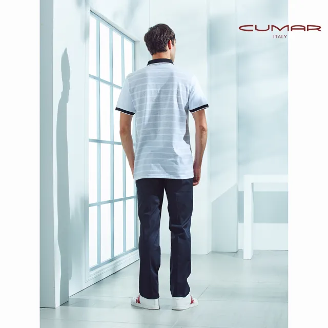 【CUMAR】羅紋領緹花剪接POLO衫/228223(HICOOL)