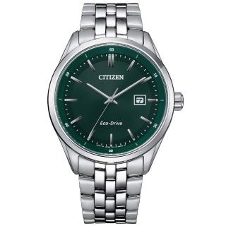 【CITIZEN 星辰】都市簡約紳士光動能時尚男錶-綠x銀/41mm 母親節限定(BM7569-89X)