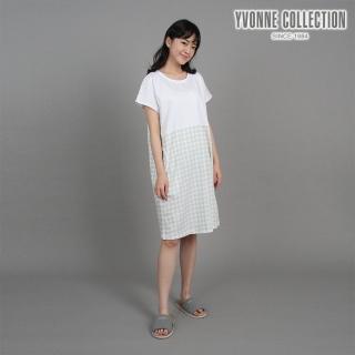 【YVONNE 以旺傢飾】網路限定｜野餐格紋拼接連袖洋裝(嫩綠)