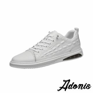 【Adonis】真皮休閒鞋 拼接休閒鞋/真皮頭層牛皮立體鱷魚皮紋拼接時尚休閒鞋-男鞋(白)