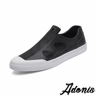 【Adonis】真皮樂福鞋 縷空樂福鞋/真皮潮流織帶拼接金屬圓釦造型縷空挖孔樂福鞋-男鞋(黑)