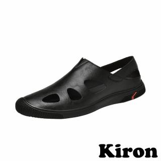 【Kiron】縷空休閒鞋 護趾休閒鞋/護趾機能縷空挖口百搭透氣休閒鞋-男鞋(黑)