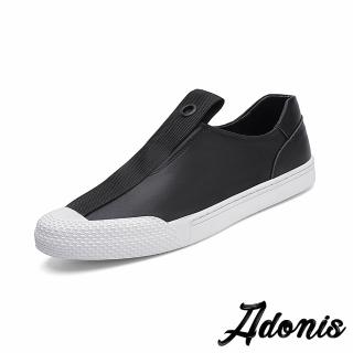 【Adonis】真皮樂福鞋 織帶樂福鞋/真皮潮流織帶拼接金屬圓釦造型樂福鞋-男鞋(黑)