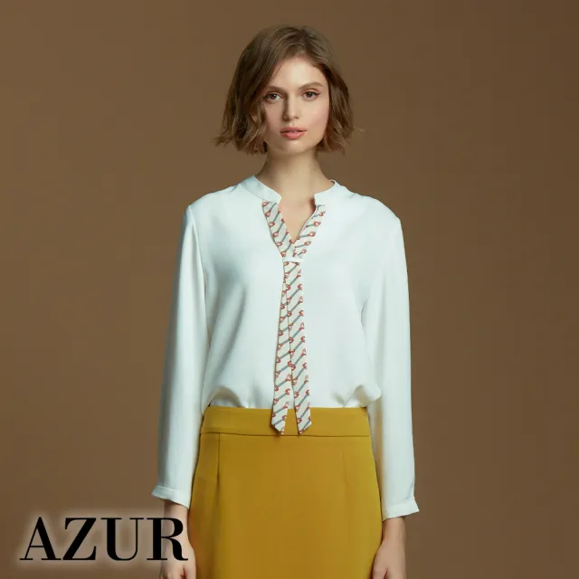 【AZUR】垂墜感領結印花上衣
