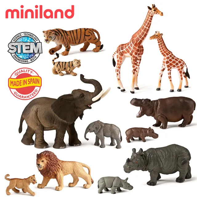 【西班牙Miniland】動物星球12件組-親子時光(角色扮演/擬真紋路/實心耐摔/西班牙原裝進口)