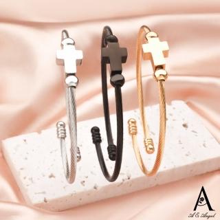【ANGEL】復古十字架拉絲可調整不鏽鋼手環(3色可選)