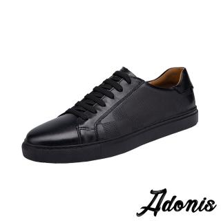 【Adonis】真皮板鞋 牛皮板鞋/真皮頭層牛皮格子壓紋時尚休閒板鞋-男鞋(黑)