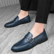 【ANSEL】真皮皮鞋 牛皮皮鞋/真皮牛皮百搭質感皮帶釦飾造型商務皮鞋-男鞋(藍)
