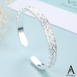 【ANGEL】心心相印簡約彈性伸縮開口手環(銀色)