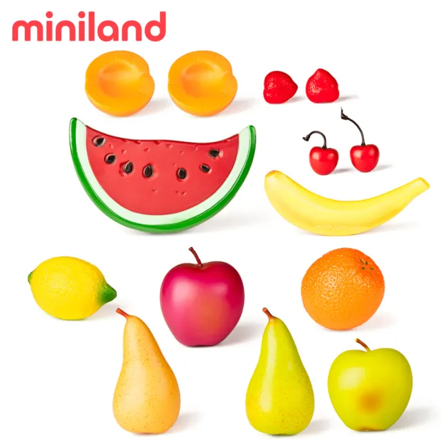 【西班牙Miniland】水果15件附購物提籃(扮家家酒/角色扮演/西班牙原裝進口)