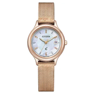 【CITIZEN 星辰】XC 亞洲限定推薦款白蝶貝米蘭帶光動能女錶/28mm 母親節(EW2635-54X)
