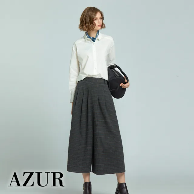 【AZUR】時尚女伶修身格紋寬褲-2色