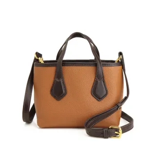 【MOROM】交換禮物 真皮撞色美學小側肩包(真皮包包 焦糖)