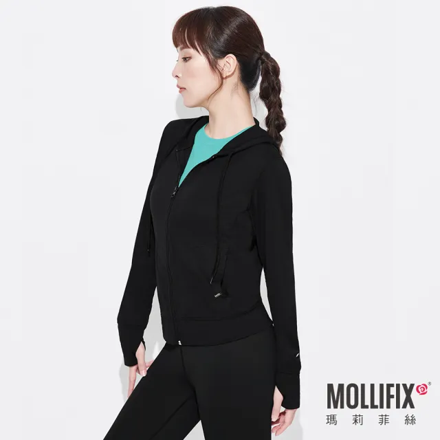 【Mollifix 瑪莉菲絲】銀纖維抗菌系列_彈力修身訓練外套、瑜珈服、瑜珈上衣、運動外套(黑)