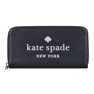 【KATE SPADE】GLITTER經典LOGO全皮三層長夾(黑x白字)