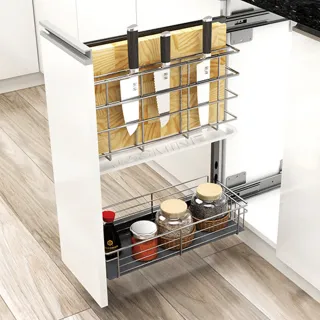 【Jyun Pin 駿品裝修】JAS砧板刀架-線籃款FA225GLB(鋼珠緩衝滑軌)