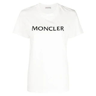 【MONCLER】女款 左臂品牌LOGO 胸前文字短袖T恤-白色(0號USA-XS、1號USA-S、2號USA-M、3號USA-L)