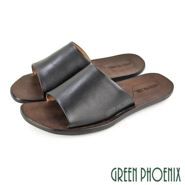 【GREEN PHOENIX 波兒德】男 拖鞋 室內 室外 全真皮 牛皮 台灣製(咖啡、黑色)