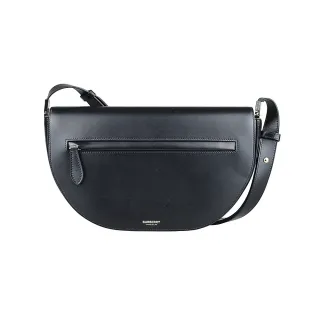 【BURBERRY 巴寶莉】OLYMPIA經典燙金LOGO皮革半月型肩背包(中/黑)