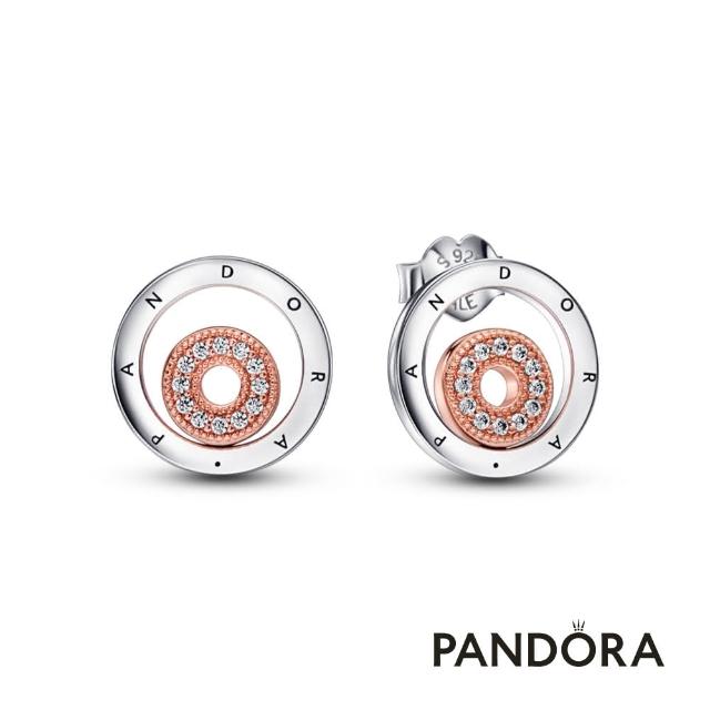 【Pandora 官方直營】Pandora Signature Logo 雙色圓環針式耳環-絕版品