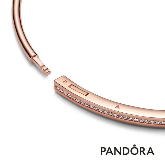 【Pandora 官方直營】Pandora Signature 經典 I-D 寶石密鑲手環-鍍14k玫瑰金
