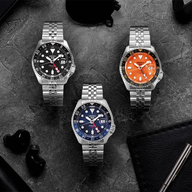 【SEIKO 精工】5 Sports經典SKX GMT 不鏽鋼帶 黑水鬼款(三款可選 綜合賣場 均一價)618年中慶