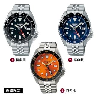 【SEIKO 精工】5 Sports經典SKX GMT 不鏽鋼帶 黑水鬼款 忍者橘(SSK005K1/4R34-00A0U 三色可選)