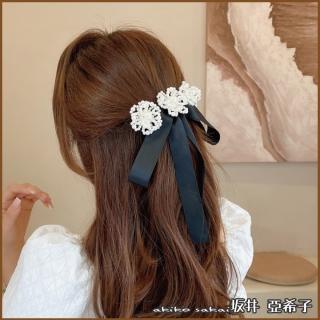 【Akiko Sakai】法式復古編織珍珠蝴蝶結造型彈簧夾(生日 送禮 禮物)