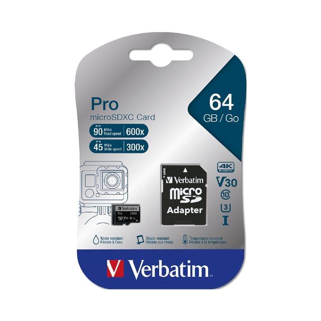 【Verbatim 威寶】MicroSDXC Pro 64GB V30 U3 UHS-I 記憶卡(47042)