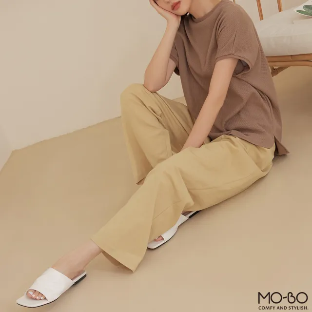 【MO-BO】亞麻感薄料側腰帶打摺長褲(褲子)