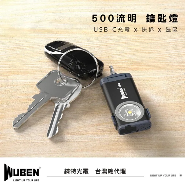 【WUBEN】錸特光電 G2 多功能 磁吸 鑰匙燈(EDC手電筒 登山 露營 LED燈 防水 工作燈 帽燈)