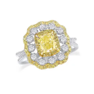 【AURORA 歐羅拉】GIA 一克拉天然黃彩鑽石 PT950 鉑金台 鑽戒  宮廷風尚(Fancy Light Yellow)