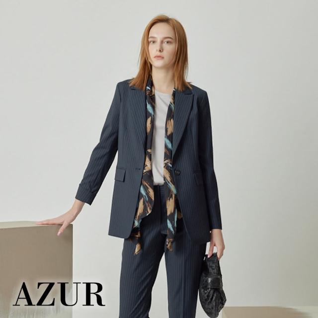 【AZUR】秋冬微長版細直紋西裝外套