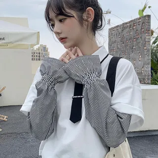 【AnnaSofia】防曬遮陽防紫外線騎車袖套 花苞鬆緊設計 現貨(直條紋)