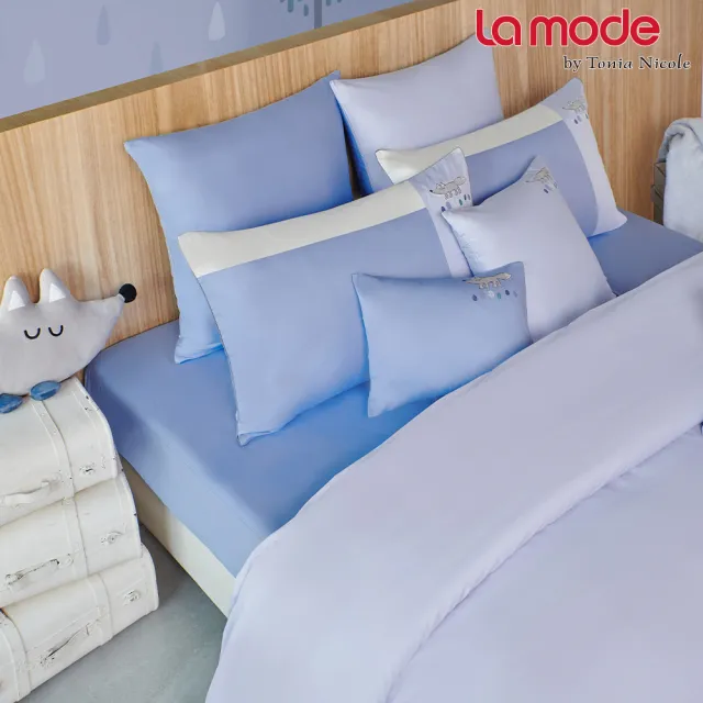 【La mode】環保印染100%精梳棉刺繡兩用被床包組-狐狸散步(雙人)