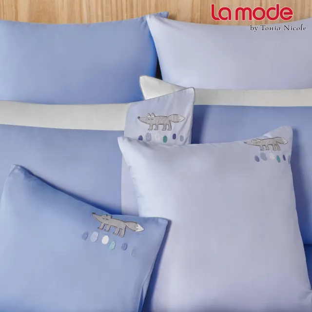 【La mode】環保印染100%精梳棉刺繡兩用被床包組-狐狸散步(加大)