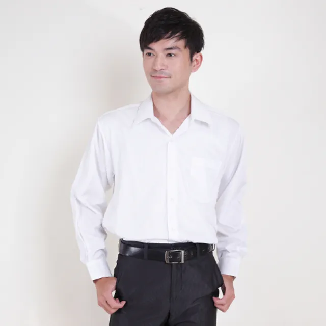 【JIA HUEI】長袖男仕吸濕排汗防皺襯衫 白色 素面壓紋 白襯衫  男襯衫(台灣製造)