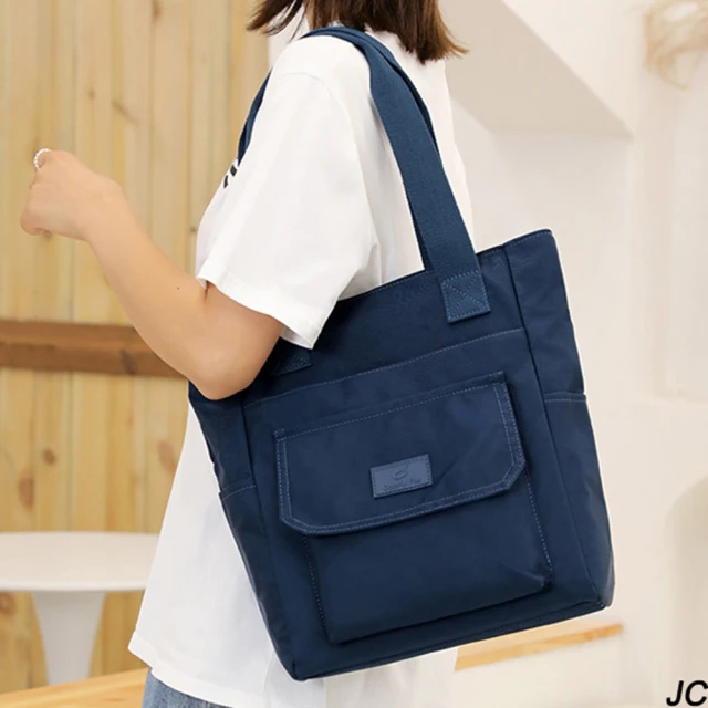 JC CollectionJC Collection 尼龍材質防潑水大量量時尚上學購物便捷側肩包托特包(黑色、藍色；粉色)
