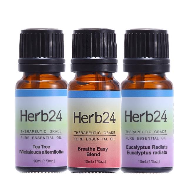 【草本24】Herb24 防護精油三件組－呼吸順暢複方、茶樹、澳洲尤加利精油(振奮精神 提神醒腦必備)
