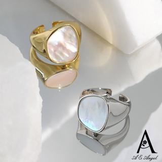 【ANGEL】貝殼石小眾設計寬版歐美風開口彈性戒指(2色可選)
