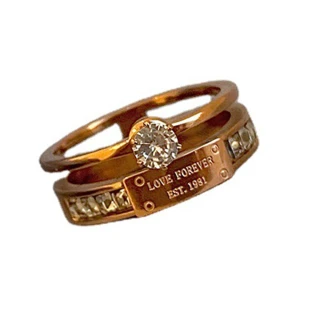 【ANGEL】唯一單鑽鈦鋼時尚玫瑰金雙層戒指(玫瑰金色尺寸可選)