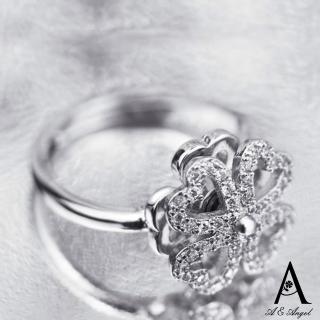 【ANGEL】旋轉四葉草水鑽鏤空甜美開口彈性戒指(3色可選)