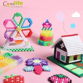 【Conalife】4入組 - 多彩童年益智串珠配件15色手作套裝組(水霧魔珠/水拼豆/水凝珠)