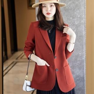 【米蘭精品】現貨+預購 西裝外套休閒西服(純色直筒中長版秋季女外套3色74co16)