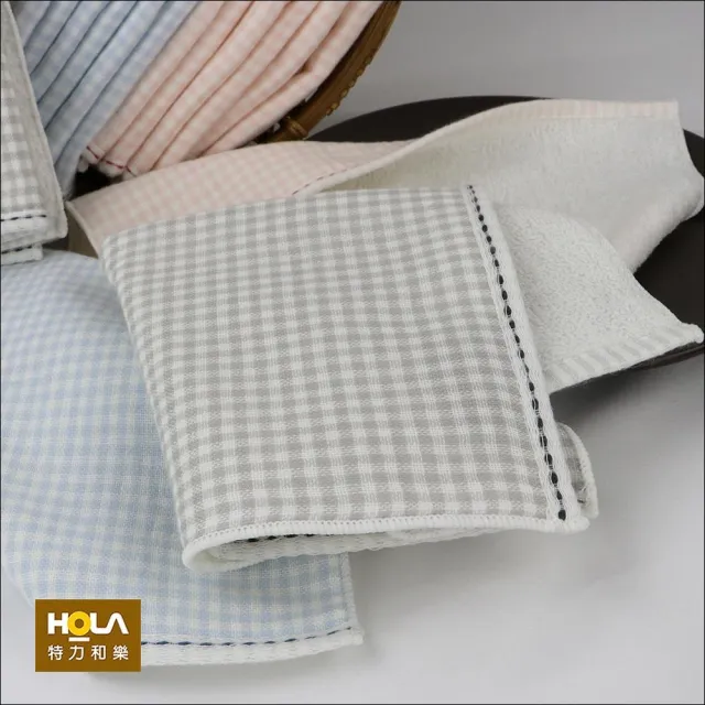 【HOLA】和風紗布格紋小手巾灰24x24